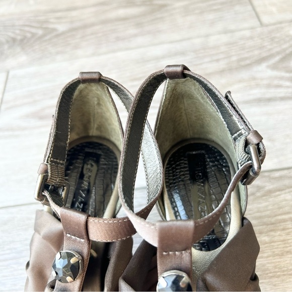 BCBGMAXAZRIA Brown Satin Jeweled Upper Strappy Sandals - Picture 14 of 14